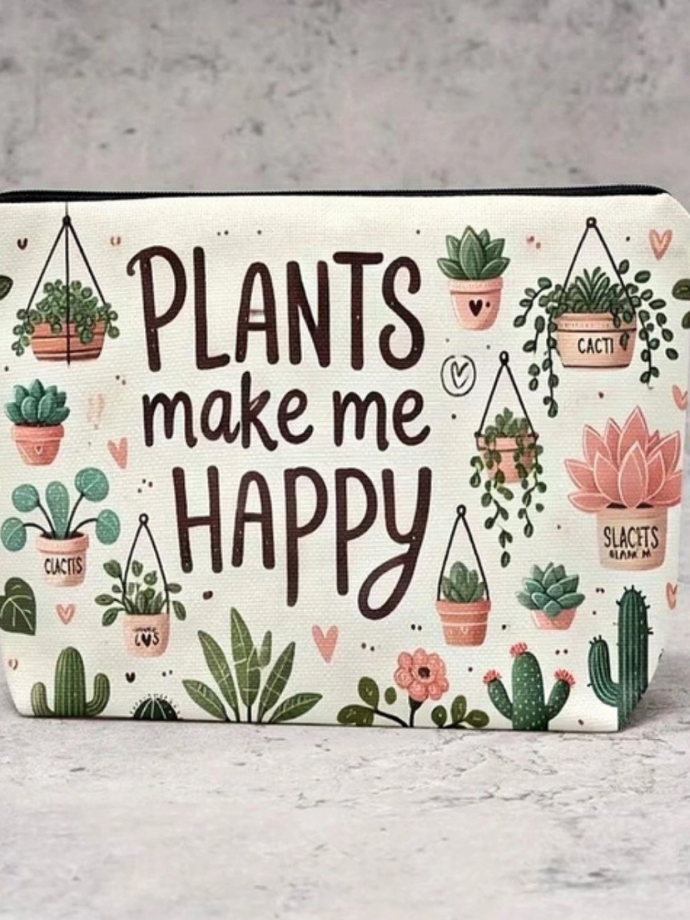Plant Print Linen Makeup Bag in Cream
